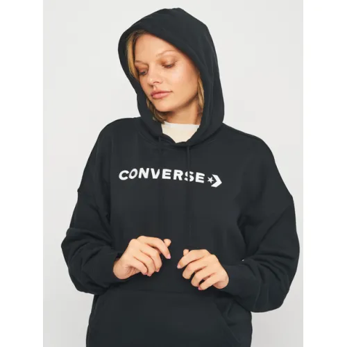 Худые теплое оверсайз женское Converse Wordark Fleece Hoodie Eb Black 10025690-001