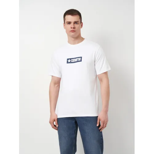 Футболка хлопковая длинная мужская Converse Archive Box Tee Lakeside Blue 10027995-102 White