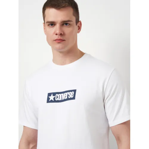 Футболка хлопковая длинная мужская Converse Archive Box Tee Lakeside Blue 10027995-102 White